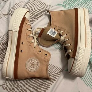Converse High-Top Platform Sneakers in Tan and Brown